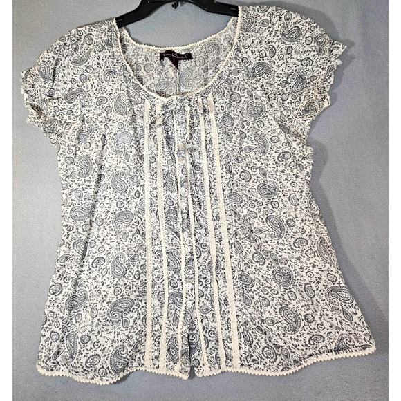 Gloria Vanderbilt Tops - Gloria Vanderbilt Boho Chic Paisley Shirt Size Large Lace Panel Cottagecore EUC